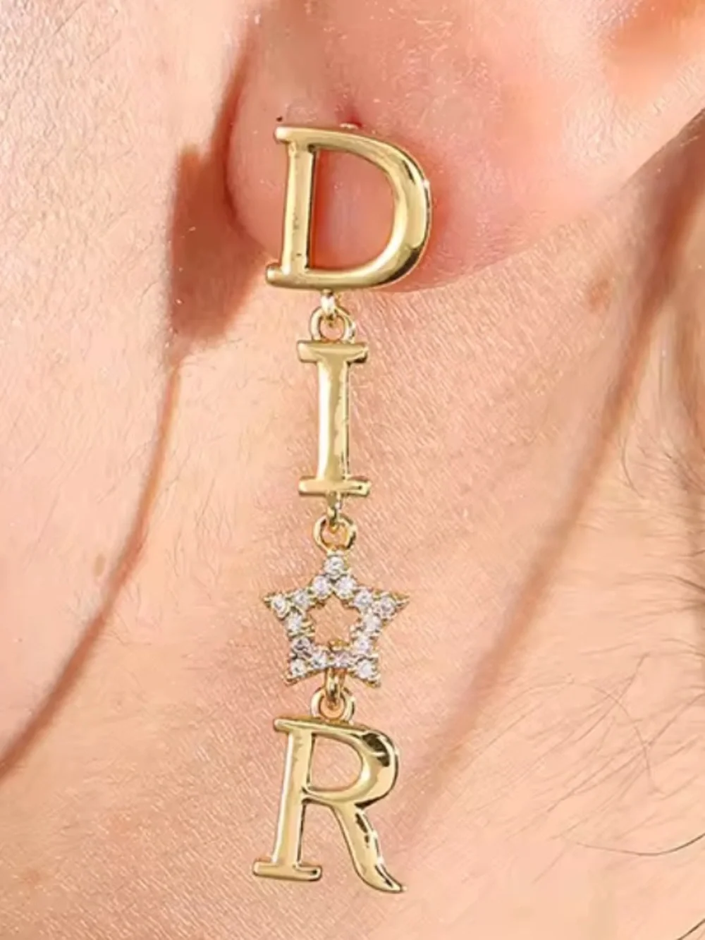 Silver Tone Fashion Drop Earrings with Star Accent - D I ⭐️ R